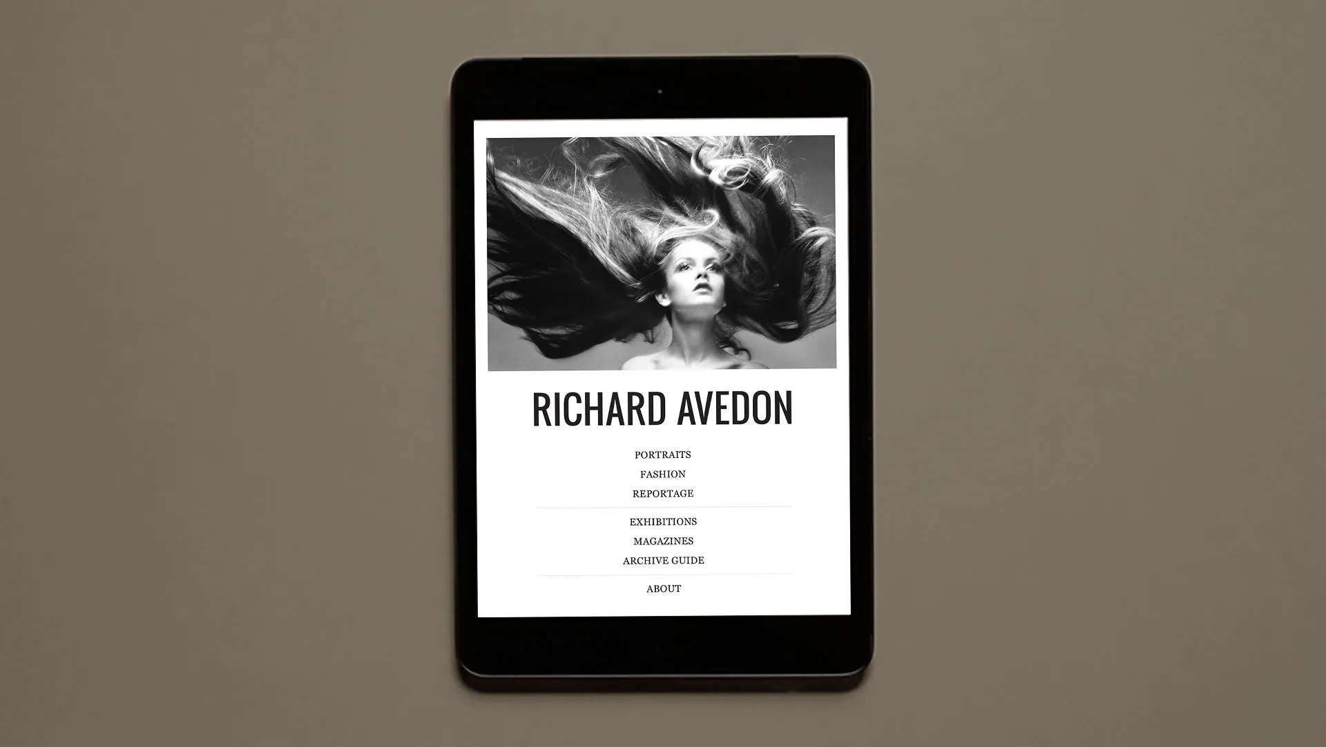 Avedon iPad app showing archive of photographs