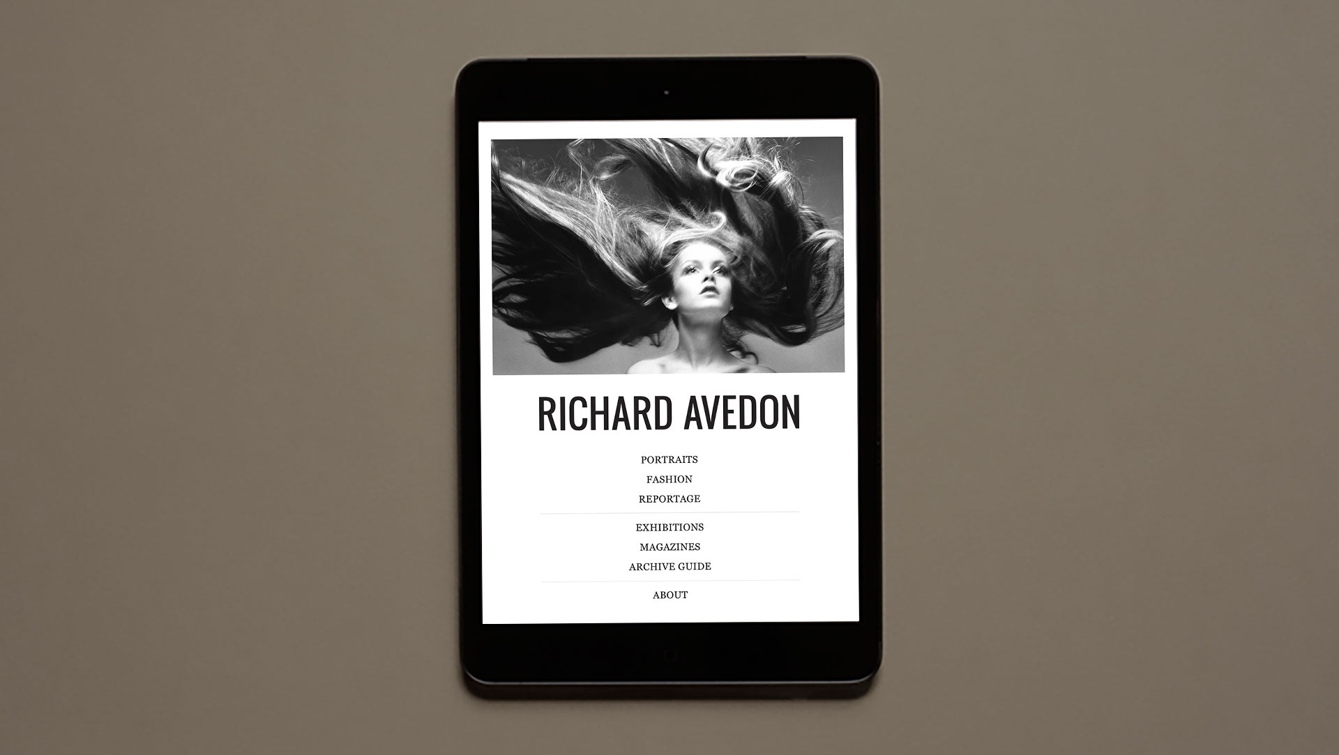 Avedon iPad app showing archive of photographs