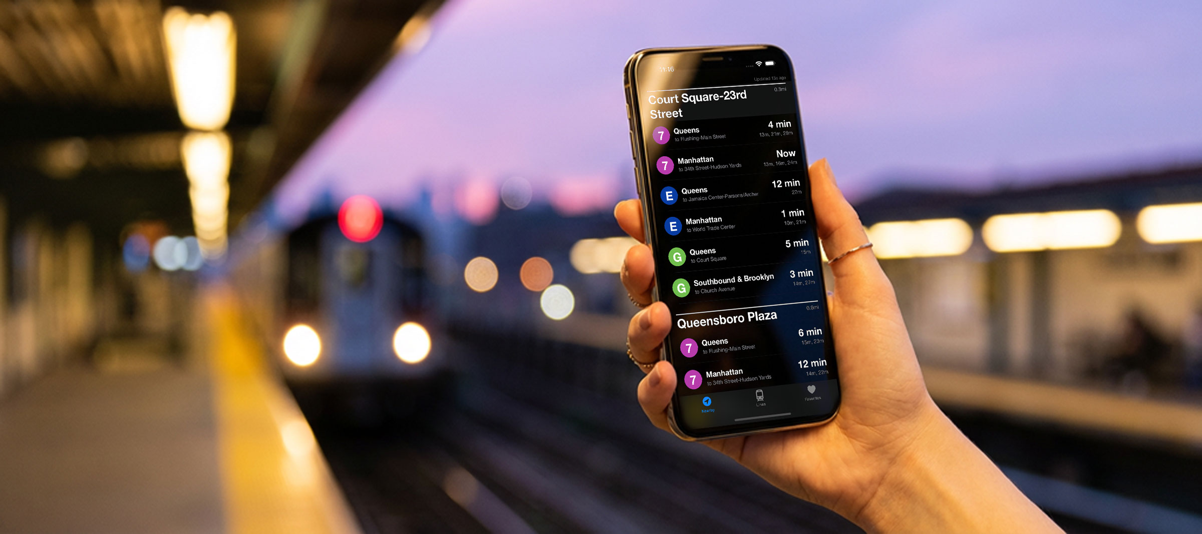 Now Departing Apple Watch app showing subway departure times
